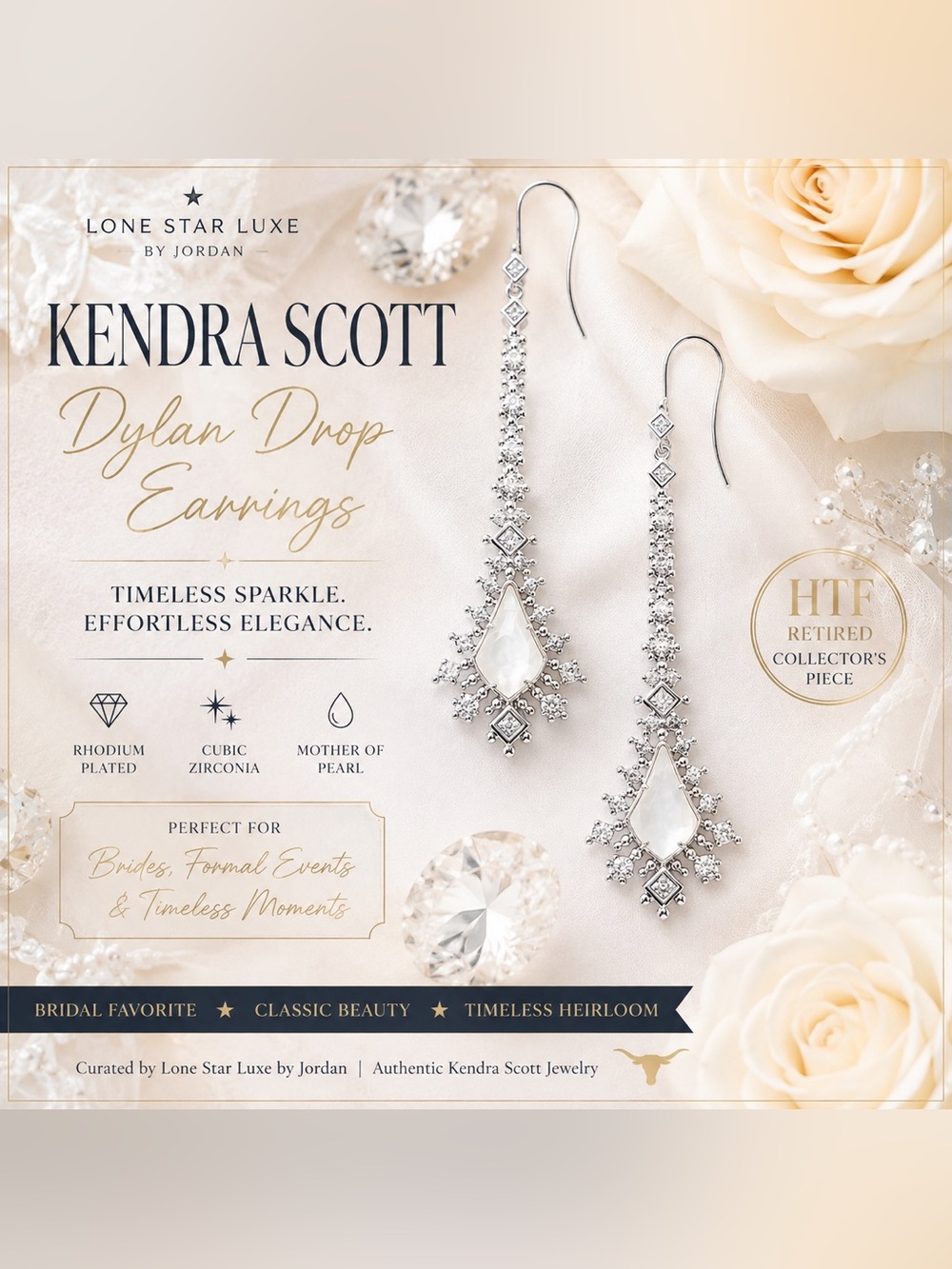Kendra Scott Reiner Earrings – Rhodium w/ MOP & Pavé Crystals | Retired/Rare